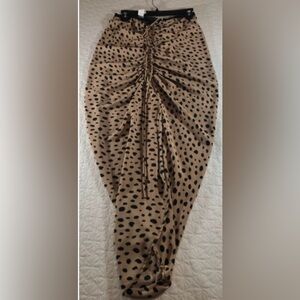 Miou Muse ruched front midi skirt women Size Large New With Tags Tan Leopard